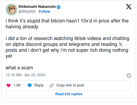 Dogecoin Founder trolling crypto newcomers