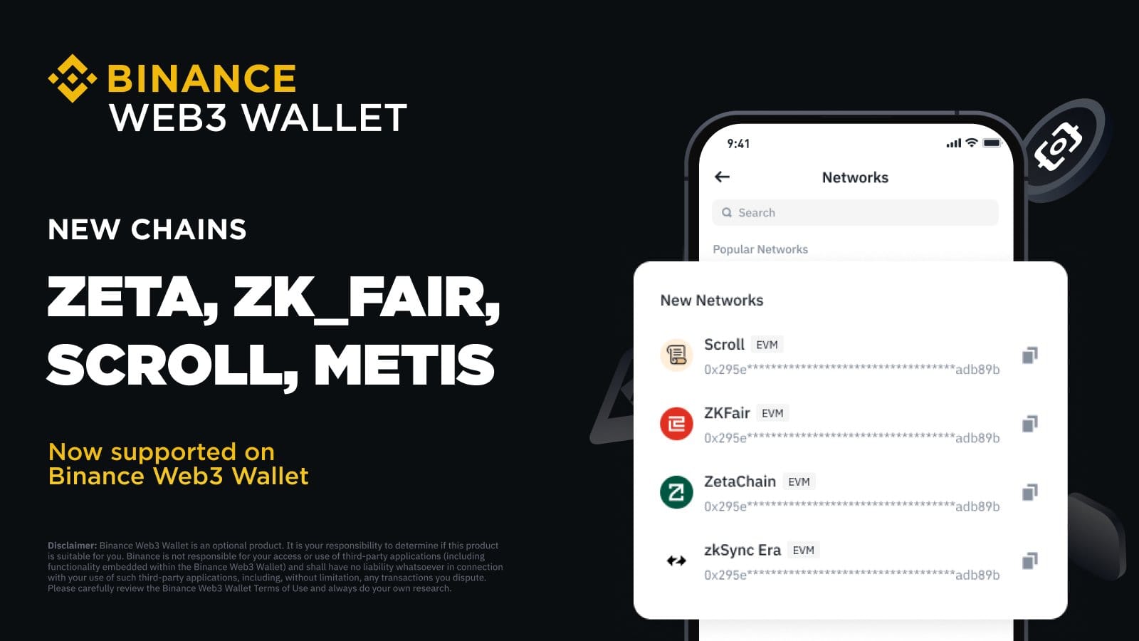 Binance Web3 Wallet  added new chains