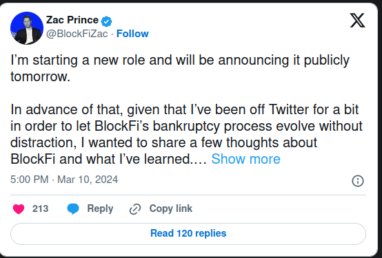 BlockFi Founder Zac Prince Breaks Silence on Bankruptcy, Reveals Next Plan