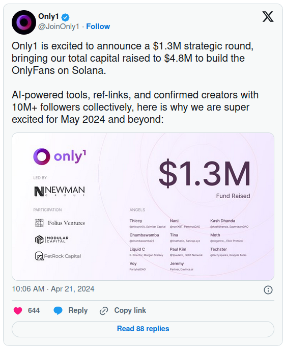 Only1 Secures $5 Million for Solana-Based OnlyFans Clone