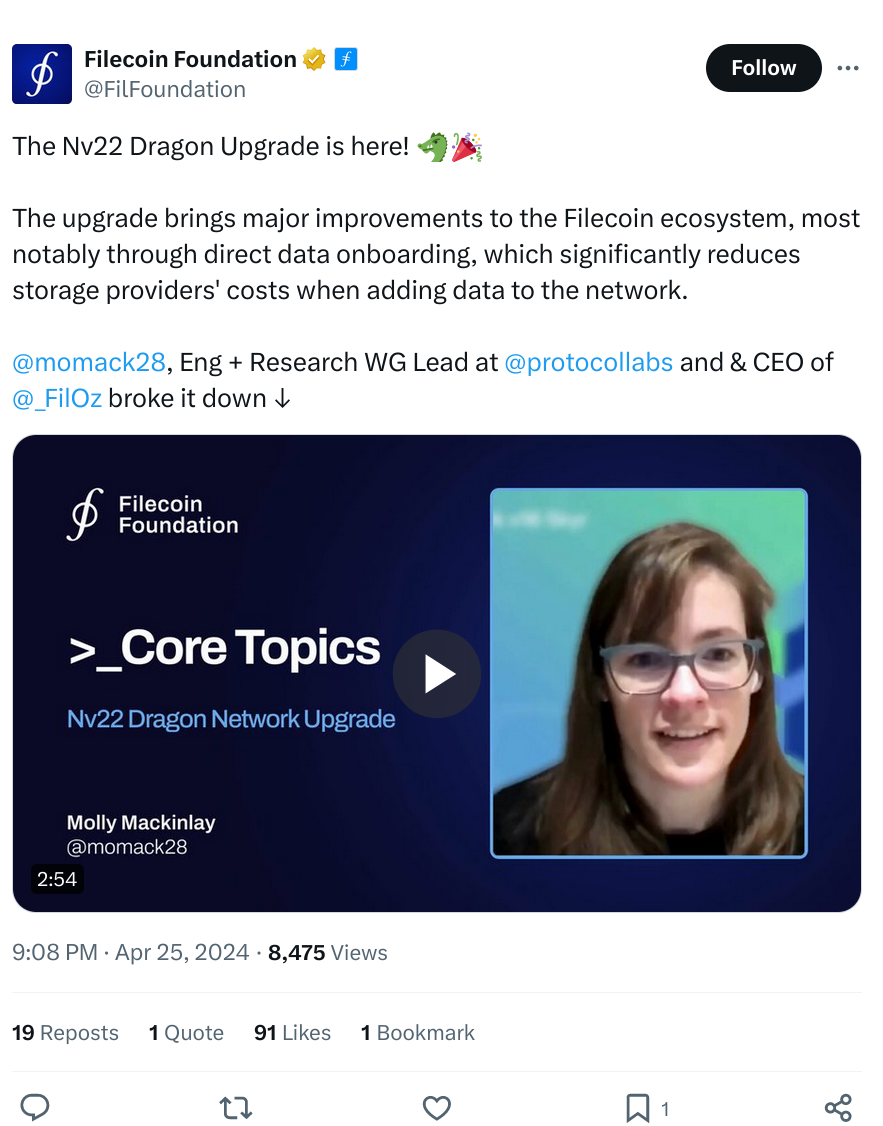 Filecoin的NV22 Dragon升级彻底改变了登机数据