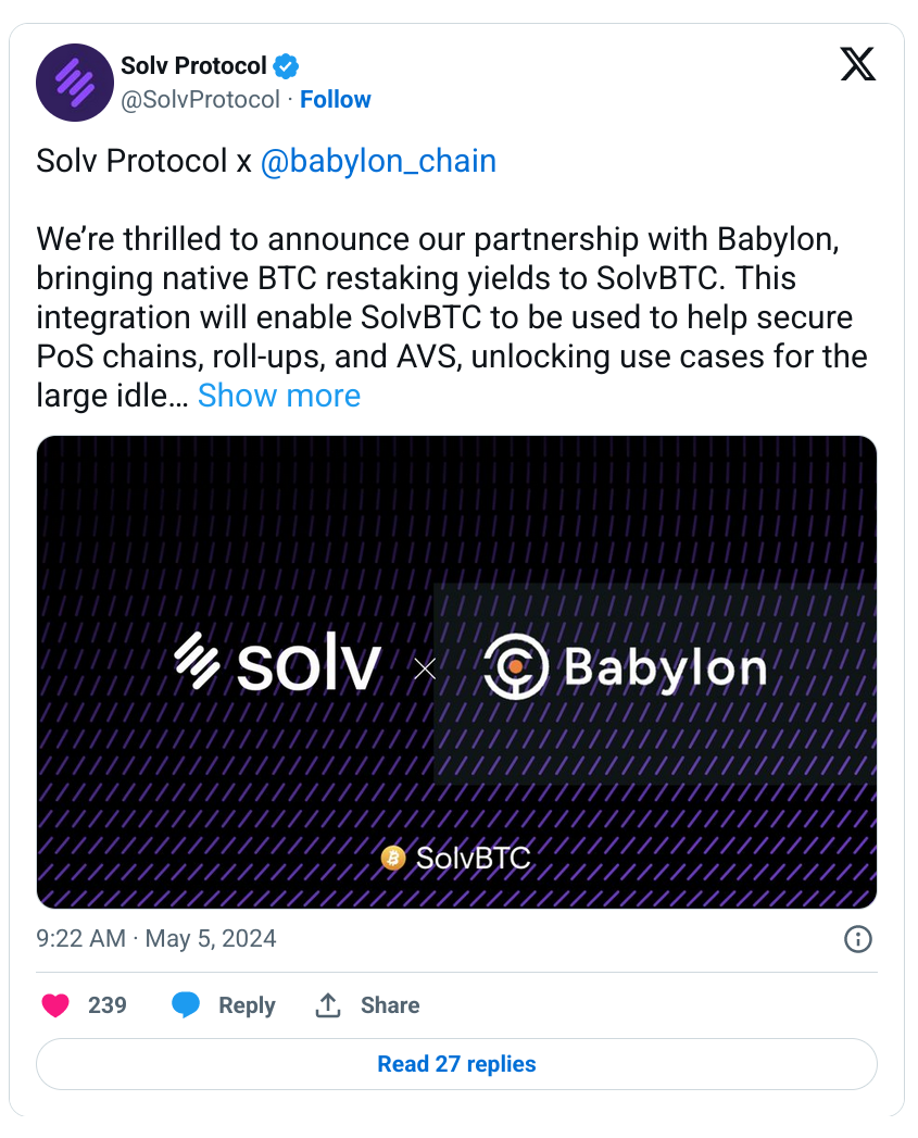 SOLV协议吸引了超过12K BTC投资