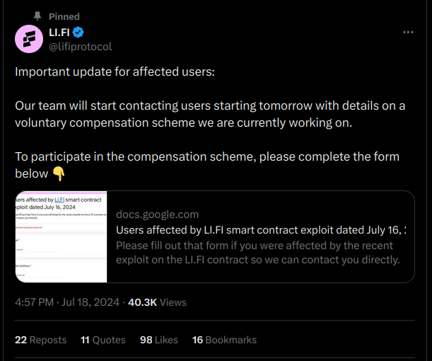 Li.Fi releases incident report following $11M hack