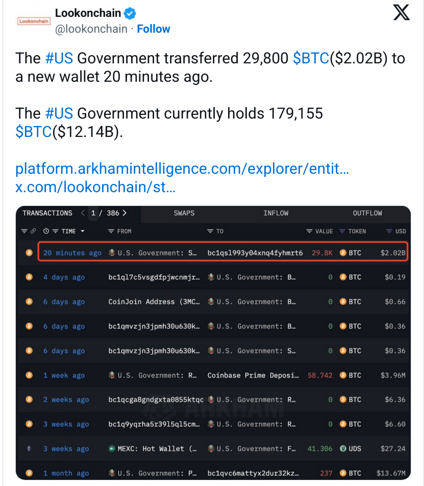 我们政府。将$ 2B的丝绸之路比特币移至匿名地址