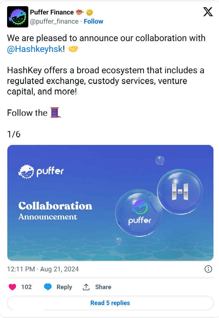 Hashkey和Puffer Finance合作伙伴，以改变亚洲的数字资产格局