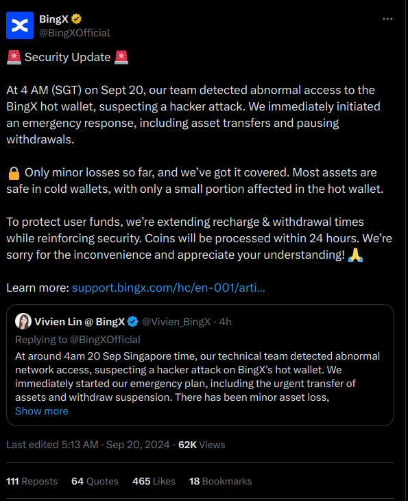 BingX Confirms Attack on Its Hot Wallets, Initiates Emergency Plan