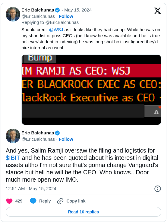 Vanguard雇用前BlackRock Ishares执行人Salim Ramji担任首席执行官 post image