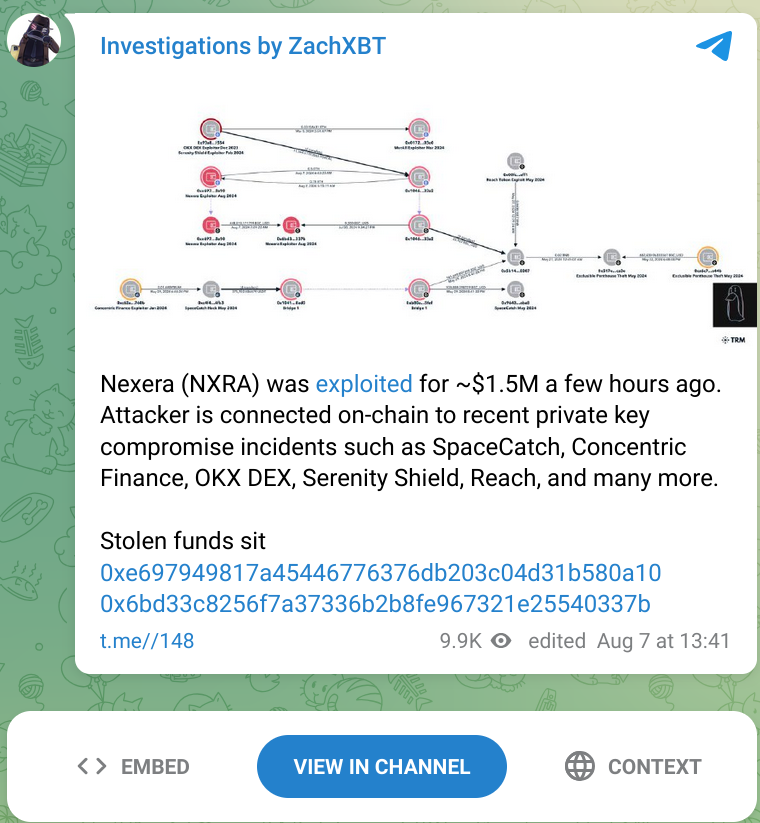 Hacker Targets Nexera, Steals $1.5 Million in NXRA Tokens post image