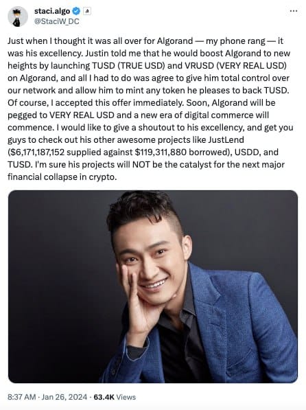 A hacker hacked the X account of the CEO of Algorand for the sake of criticizing the project post image