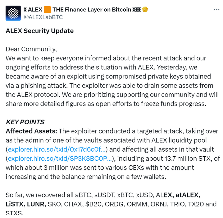 Alex Labs Freezes $3.9M in Exploited Funds post image